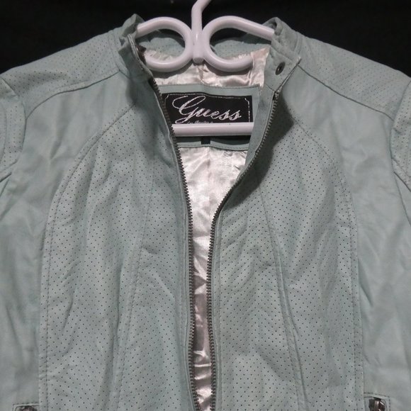 GUESS | medium | Faux Leather Jacket With Zip Cuffs and Pockets | Like New Cond - Picture 12 of 16